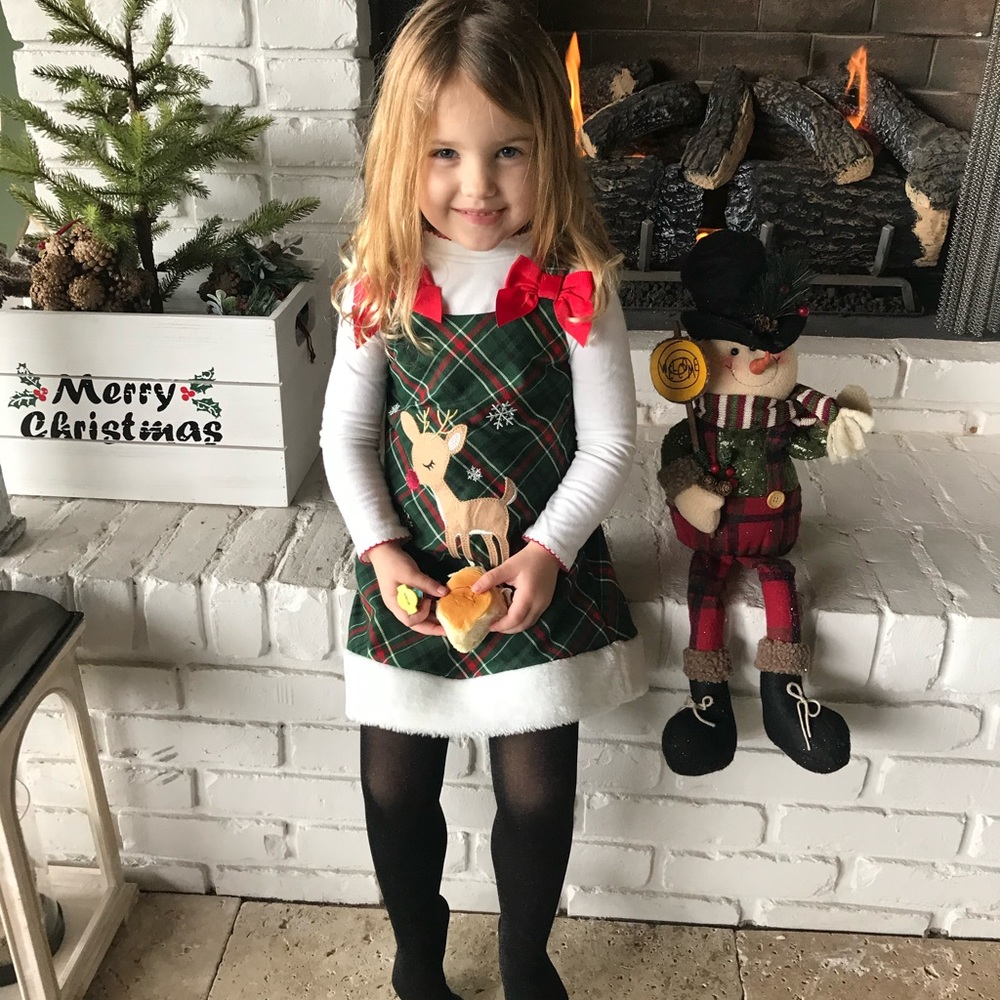 4T girls Rudolph dress with long sleeve undershirt
